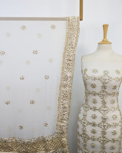 Handmade Golden Gotta + Sitara Work Pure China Crinkle 2Pc (Dyeable)