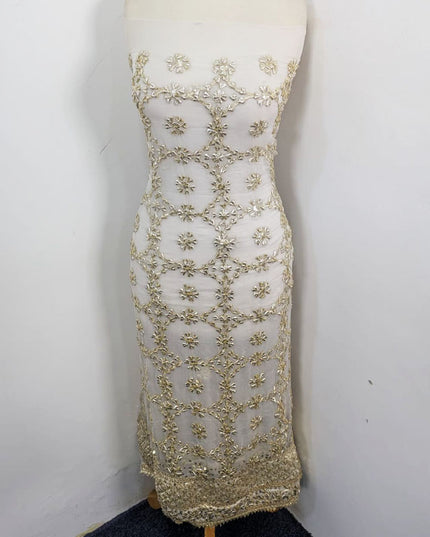Handmade Golden Gotta + Sitara Work Pure China Crinkle 2Pc (Dyeable)