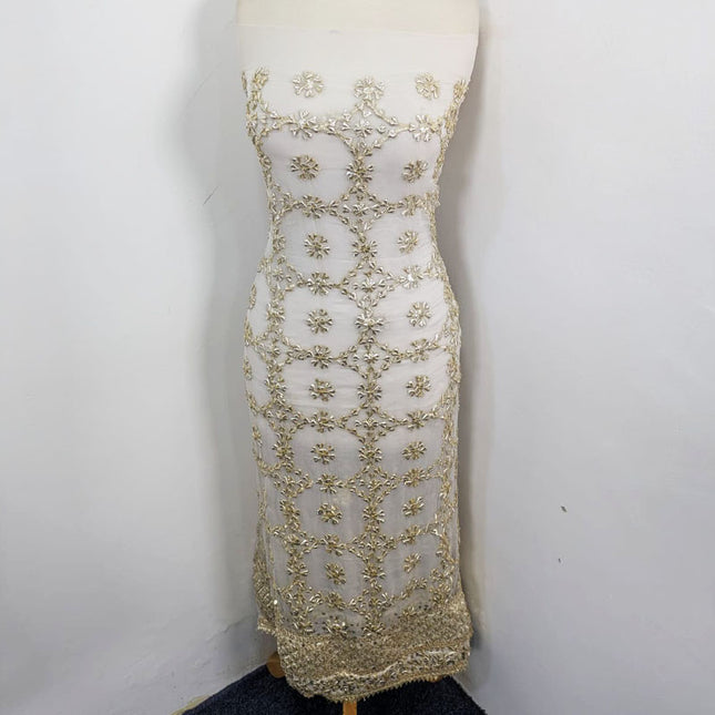 Handmade Golden Gotta + Sitara Work Pure China Crinkle 2Pc (Dyeable)