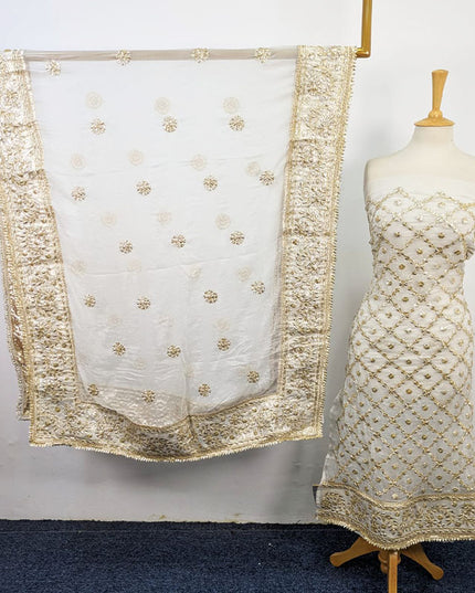 Pure China Crinkle with Handmade Golden Gotta + Sitara Work 2Pc (Dyeable)