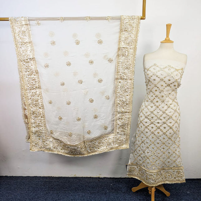 Pure China Crinkle with Handmade Golden Gotta + Sitara Work 2Pc (Dyeable)