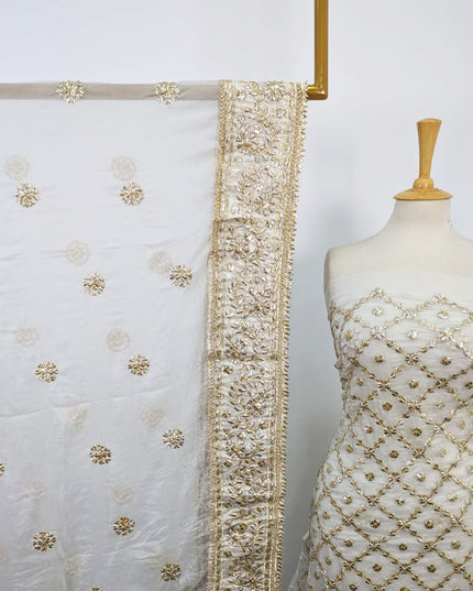 Pure China Crinkle with Handmade Golden Gotta + Sitara Work 2Pc (Dyeable)
