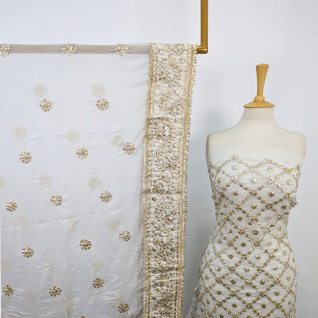 Pure China Crinkle with Handmade Golden Gotta + Sitara Work 2Pc (Dyeable)
