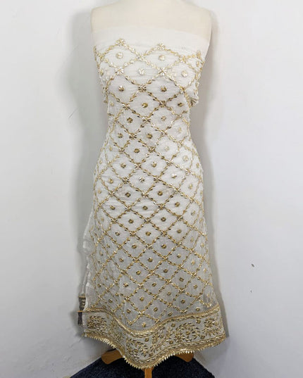 Pure China Crinkle with Handmade Golden Gotta + Sitara Work 2Pc (Dyeable)
