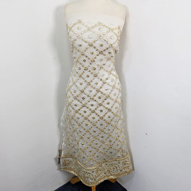 Pure China Crinkle with Handmade Golden Gotta + Sitara Work 2Pc (Dyeable)