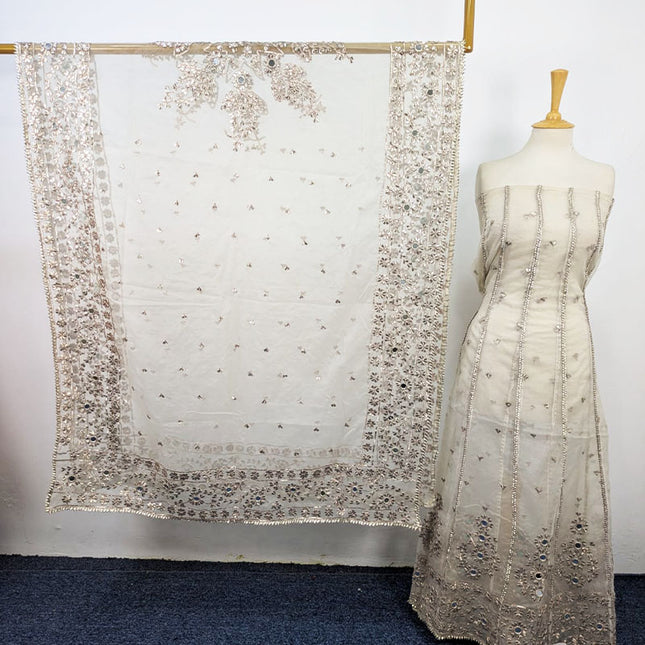 Fancy Organza with Handmade Gotta Work Frock 2Pc Unstitched (Dyeable)