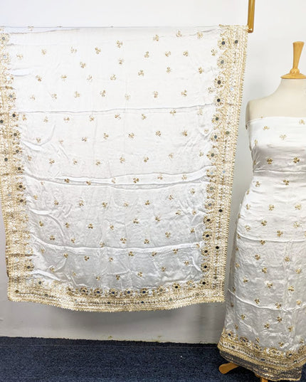 Handmade Golden Gotta + Mirror Work Silk Shirt Dupatta 2Pc Unstitched