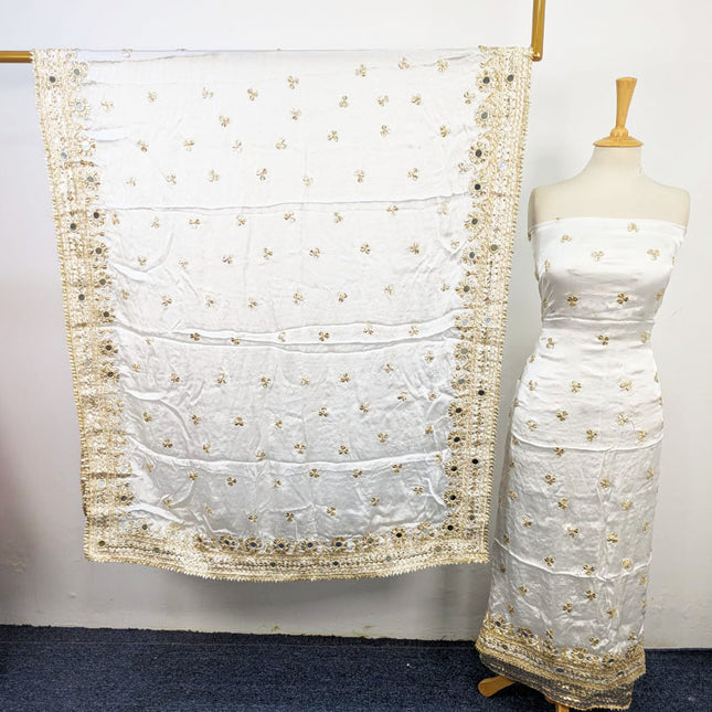 Handmade Golden Gotta + Mirror Work Silk Shirt Dupatta 2Pc Unstitched