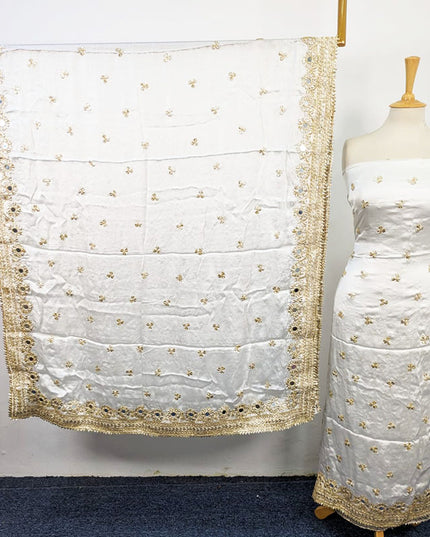 Handmade Golden Gotta + Mirror Work Silk Shirt Dupatta 2Pc Unstitched