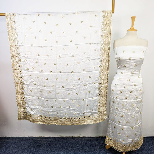 Handmade Golden Gotta + Mirror Work Silk Shirt Dupatta 2Pc Unstitched