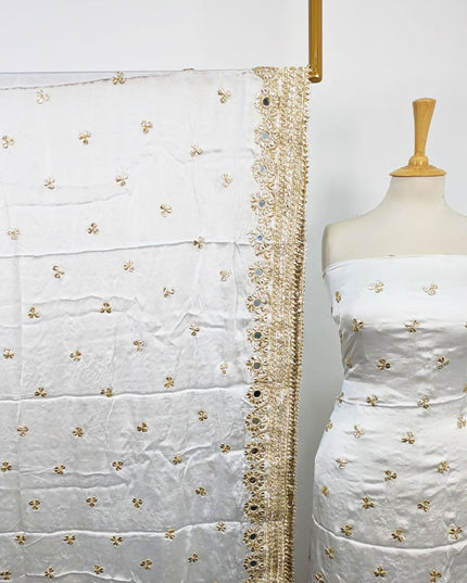 Handmade Golden Gotta + Mirror Work Silk Shirt Dupatta 2Pc Unstitched