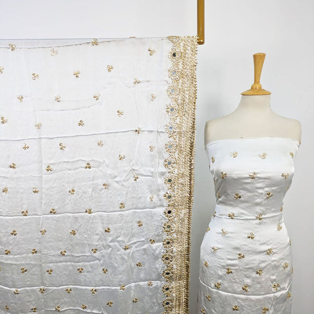 Handmade Golden Gotta + Mirror Work Silk Shirt Dupatta 2Pc Unstitched