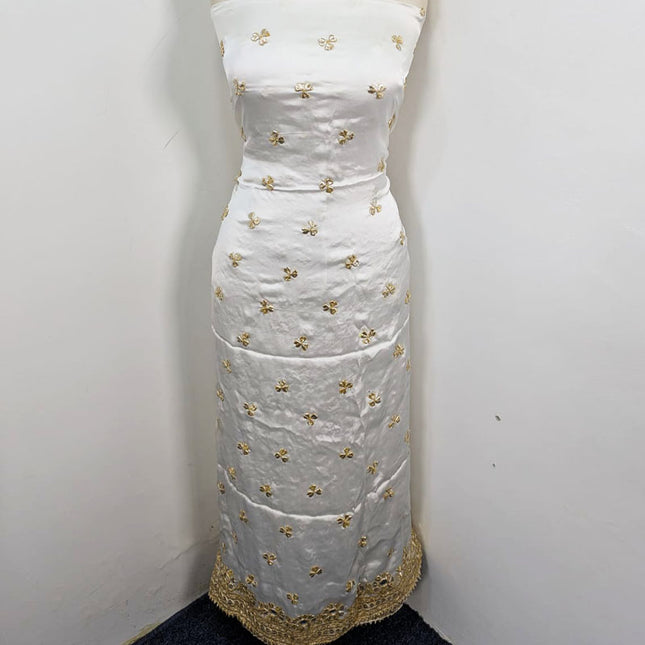 Handmade Golden Gotta + Mirror Work Silk Shirt Dupatta 2Pc Unstitched