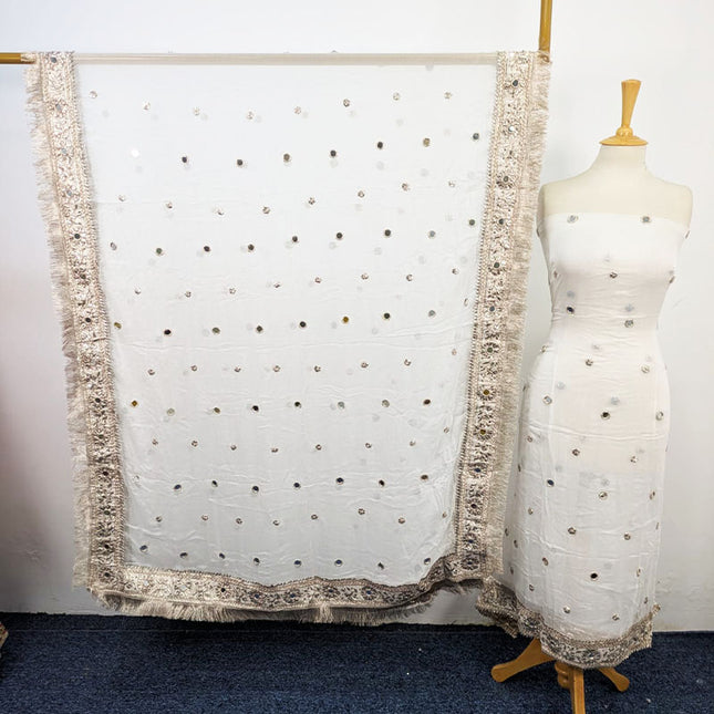 Handmade Gotta + Mirror Sitara Work Dyeable Bamber Chiffon 2Pc Unstitched