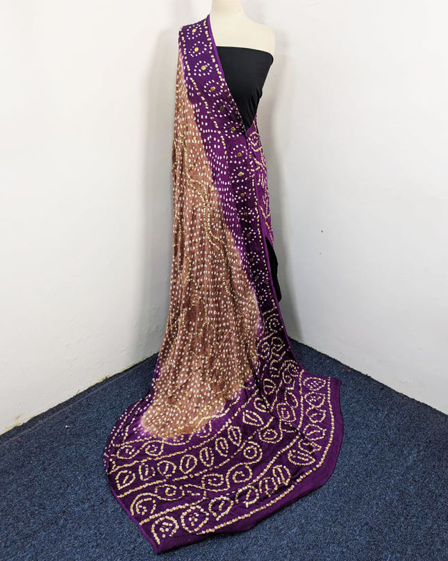 Exquisite Handmade Mukesh Work Shamooz Silk Dupatta (Ready To Wear)
