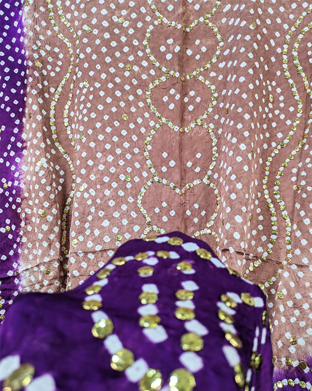 Exquisite Handmade Mukesh Work Shamooz Silk Dupatta (Ready To Wear)