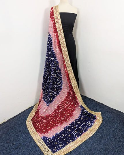 Handmade Chunnri & Gotta Work 4 Sided Border Silk Dupatta (Ready To Wear)