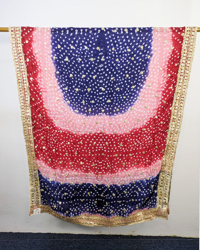 Handmade Chunnri & Gotta Work 4 Sided Border Silk Dupatta (Ready To Wear)