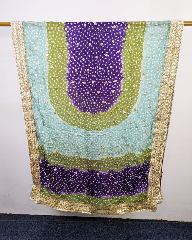 Handmade Chunnri & Gotta Work 4 Sided Border Silk Dupatta (Ready To Wear)