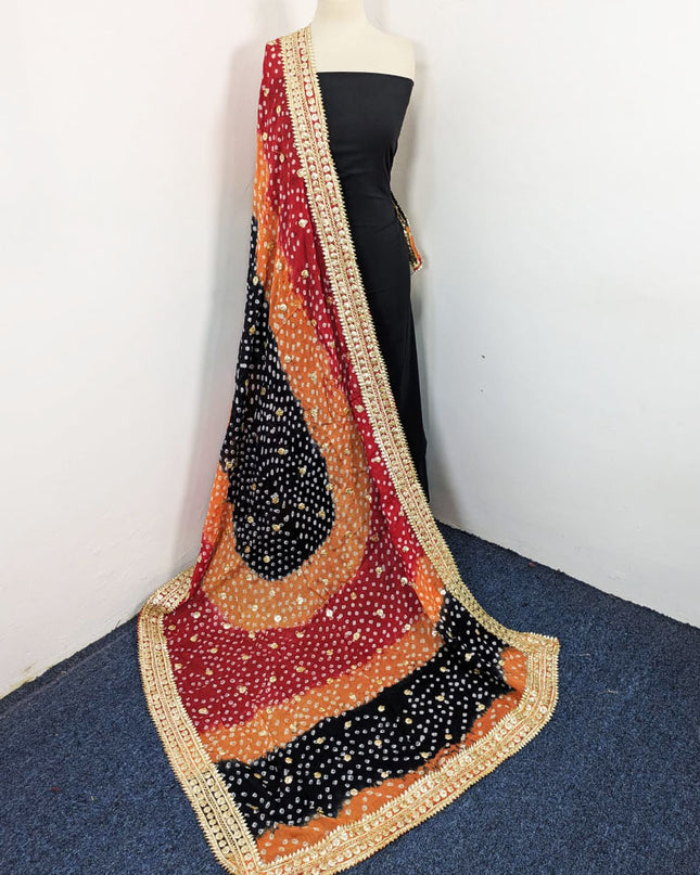 Handmade Chunnri & Gotta Work 4 Sided Border Silk Dupatta (Ready To Wear)