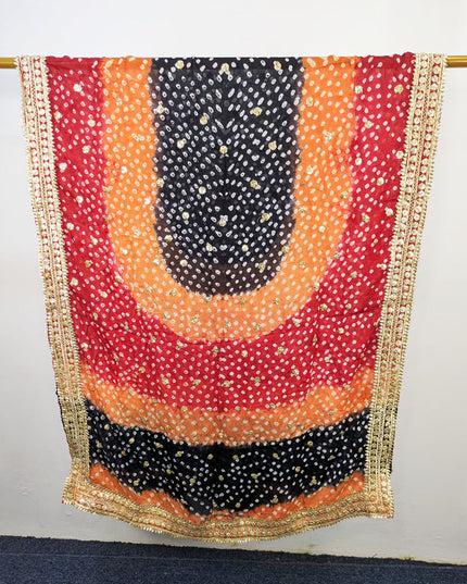 Handmade Chunnri & Gotta Work 4 Sided Border Silk Dupatta (Ready To Wear)