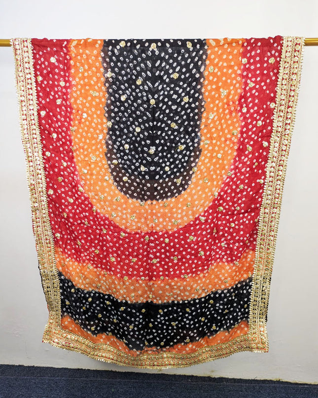 Handmade Chunnri & Gotta Work 4 Sided Border Silk Dupatta (Ready To Wear)