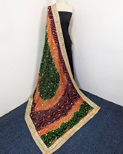 Handmade Chunnri & Gotta Work 4 Sided Border Silk Dupatta (Ready To Wear)