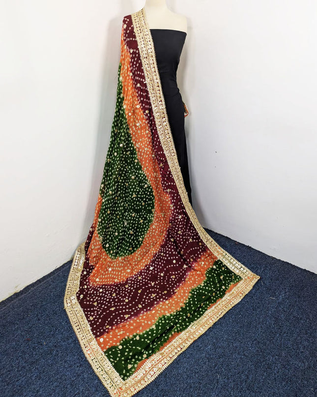 Handmade Chunnri & Gotta Work 4 Sided Border Silk Dupatta (Ready To Wear)