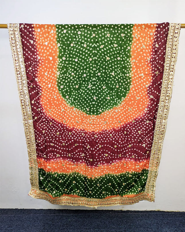 Handmade Chunnri & Gotta Work 4 Sided Border Silk Dupatta (Ready To Wear)