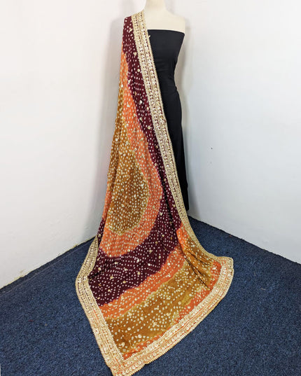 Handmade Chunnri & Gotta Work 4 Sided Border Silk Dupatta (Ready To Wear)