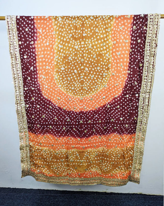Handmade Chunnri & Gotta Work 4 Sided Border Silk Dupatta (Ready To Wear)
