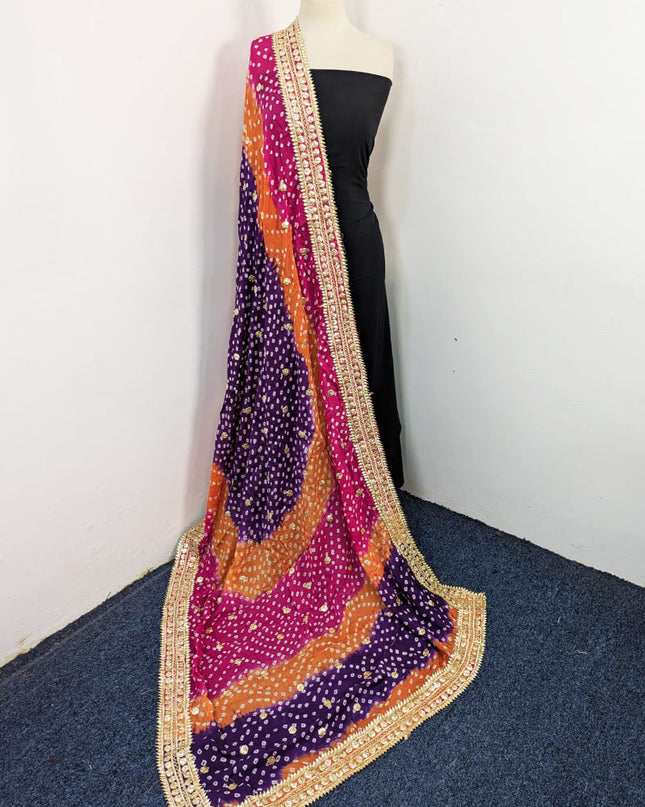 Handmade Chunnri & Gotta Work 4 Sided Border Silk Dupatta (Ready To Wear)