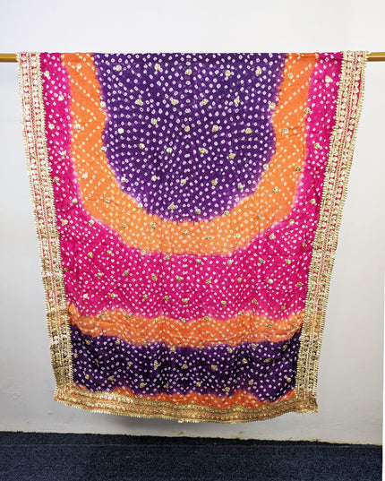 Handmade Chunnri & Gotta Work 4 Sided Border Silk Dupatta (Ready To Wear)