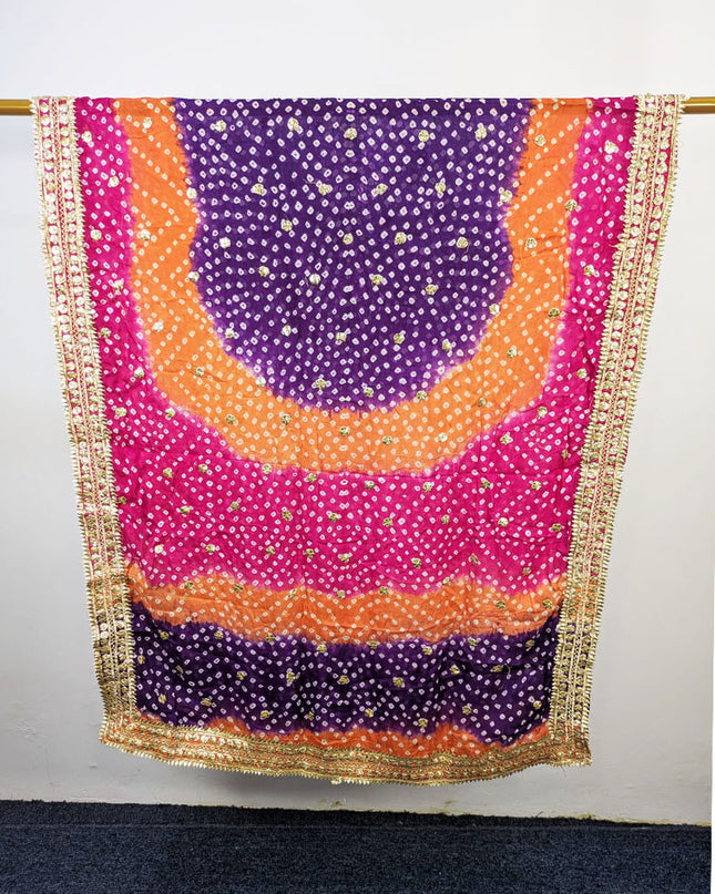 Handmade Chunnri & Gotta Work 4 Sided Border Silk Dupatta (Ready To Wear)