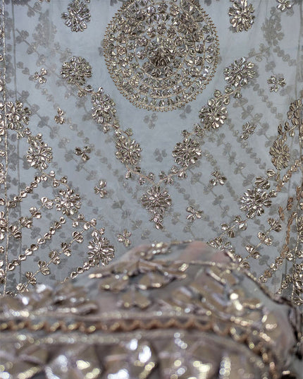 Premium Dyeable Organza with Handmade Full Jaal Gotta Work Dupatta