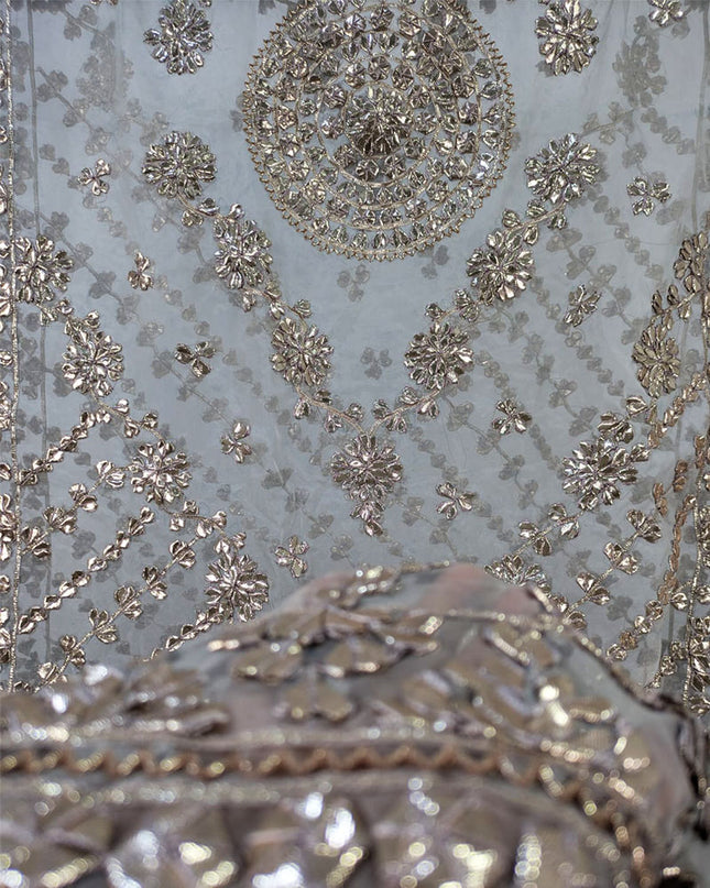 Premium Dyeable Organza with Handmade Full Jaal Gotta Work Dupatta