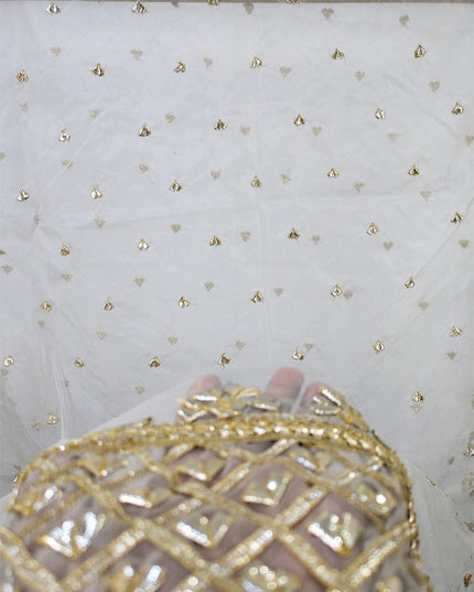 Handmade Golden Gotta Work Organza Dupatta (Dyeable in All Colors)