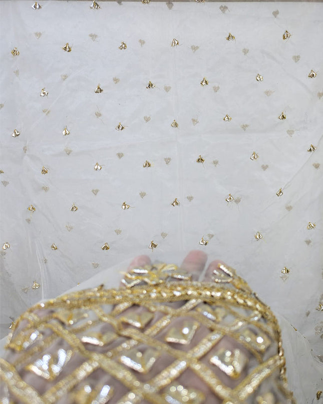 Handmade Golden Gotta Work Organza Dupatta (Dyeable in All Colors)