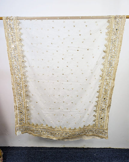 Fancy Organza with Handmade Golden Gotta + Mirror Work Dyeable Dupatta