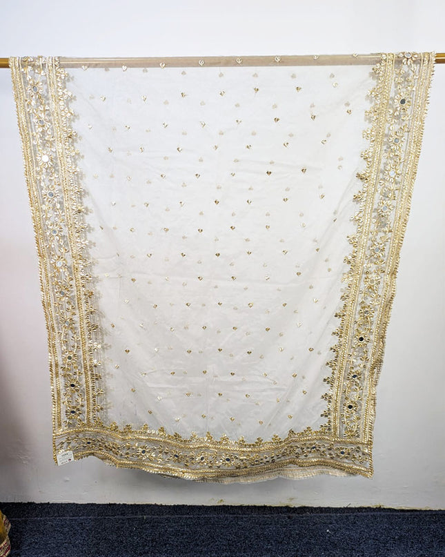 Fancy Organza with Handmade Golden Gotta + Mirror Work Dyeable Dupatta