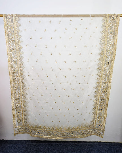 Fancy Organza with Handmade Golden Gotta + Mirror Work Dyeable Dupatta