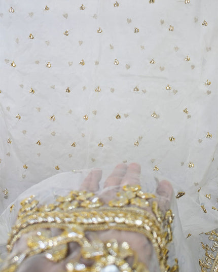 Fancy Organza with Handmade Golden Gotta + Mirror Work Dyeable Dupatta