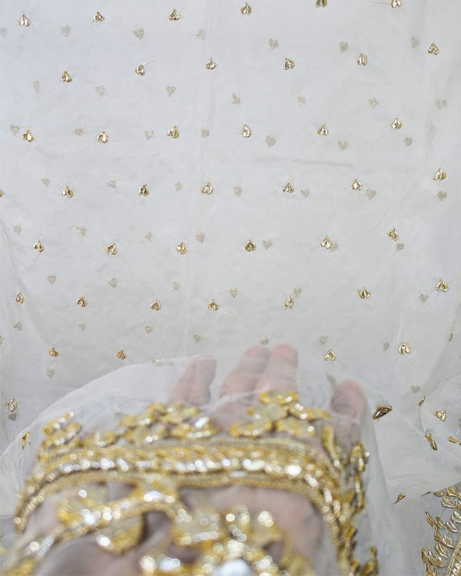 Fancy Organza with Handmade Golden Gotta + Mirror Work Dyeable Dupatta