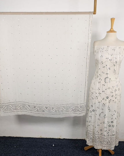Fancy Handmade Silver Mukesh Work Pure China Crinkle Frock 2Pc (Dyeable)