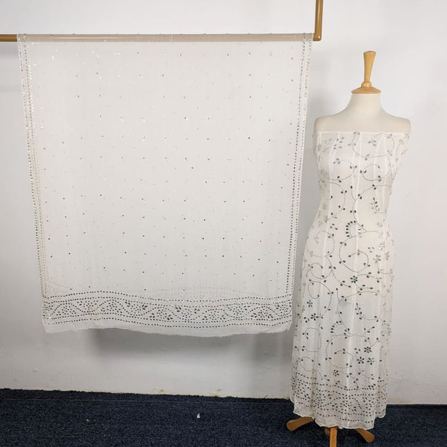 Fancy Handmade Silver Mukesh Work Pure China Crinkle Frock 2Pc (Dyeable)