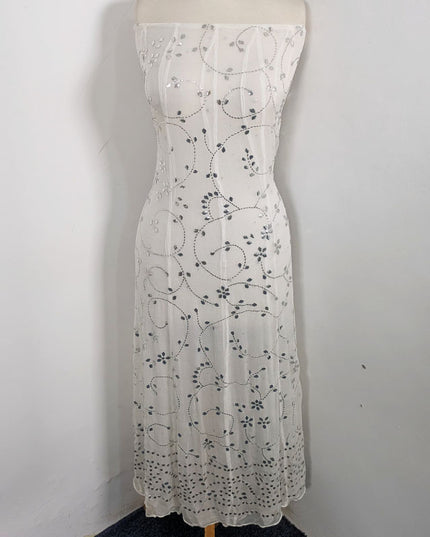 Fancy Handmade Silver Mukesh Work Pure China Crinkle Frock 2Pc (Dyeable)
