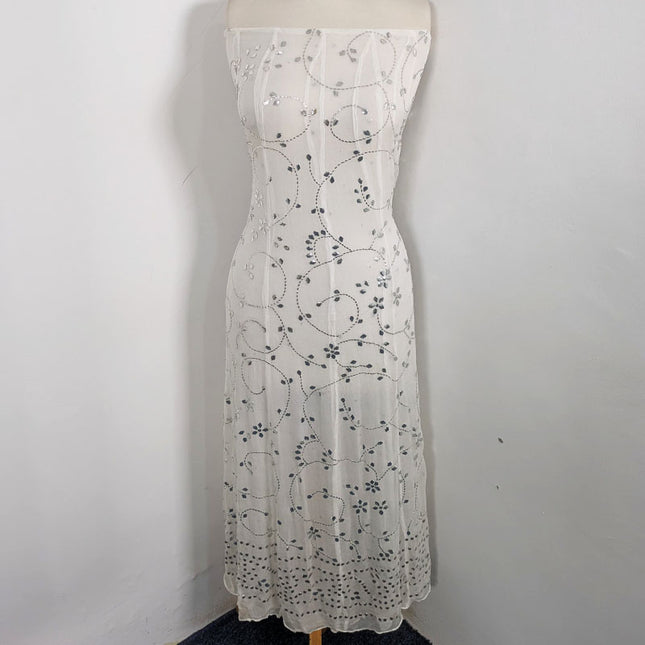 Fancy Handmade Silver Mukesh Work Pure China Crinkle Frock 2Pc (Dyeable)