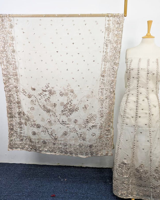Fancy Dyeable Organza with Handmade Gotta Work Frock 2Pc Unstitched