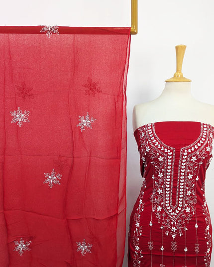 Handmade Aplic Work Lawn Shirt with Chiffon Dupatta 3Pc Unstitched