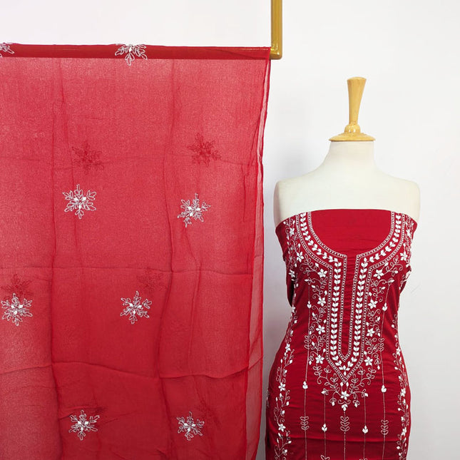 Handmade Aplic Work Lawn Shirt with Chiffon Dupatta 3Pc Unstitched